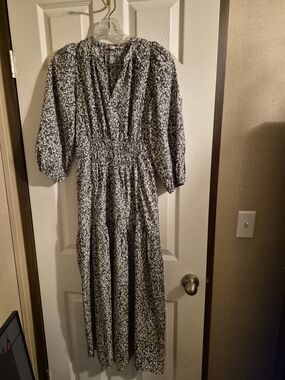 Black and White Floral Maxi Dress with Smocked Waist